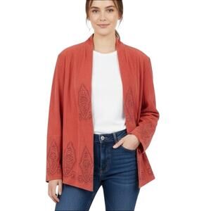 Chico's Coral Suede Leather Jacket with Laser Cutouts Size XL